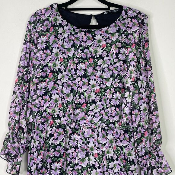 Zara Floral Print Long Sleeve Boho Dress Women's Size Medium - Picture 4 of 9